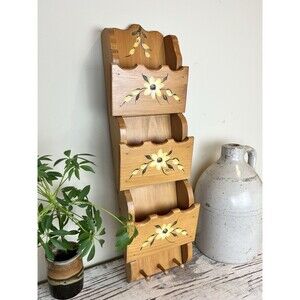 Vintage Wooden Hand Painted Wall Mounted 3 Tier Letter Holder Cottage Decor